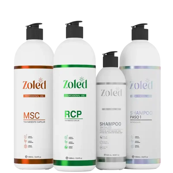 Sistema RCP Capilar incluye: shampoo paso 1, activo RCP, tratamiento MSC, shampoo sin sales
